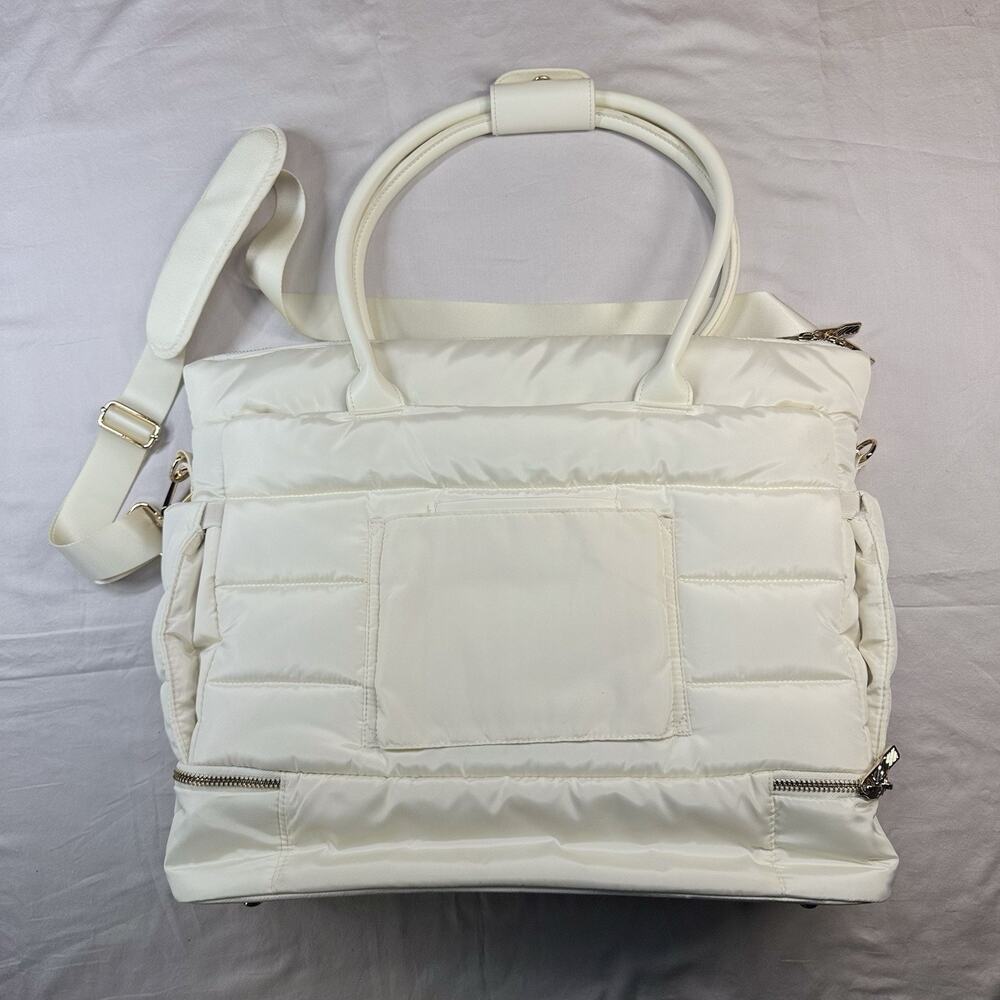 iPack Puffy Fashion Tote Cream Travel Bag Laptop Pocket Adjustable Strap 1939
